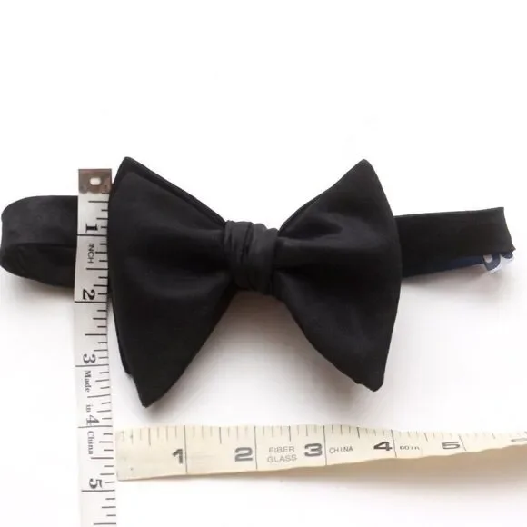Men's Self tied Bow Tie Black Big Butterfly Bow‎ tie Silk Linen Pin Strip…